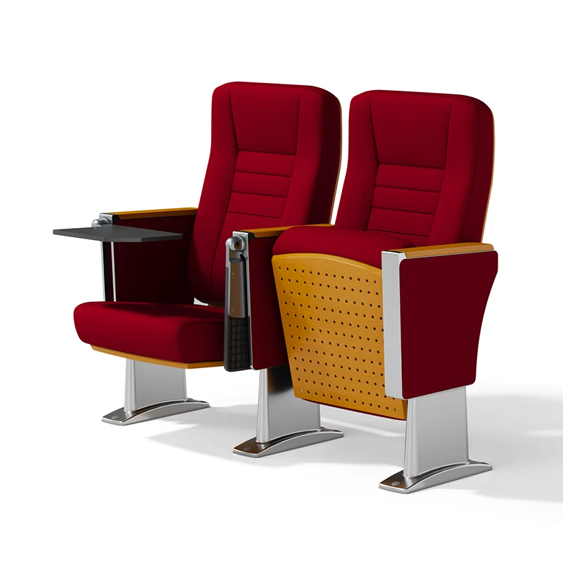 Complete auditorium seating chair with gravity lift for maintenance access.