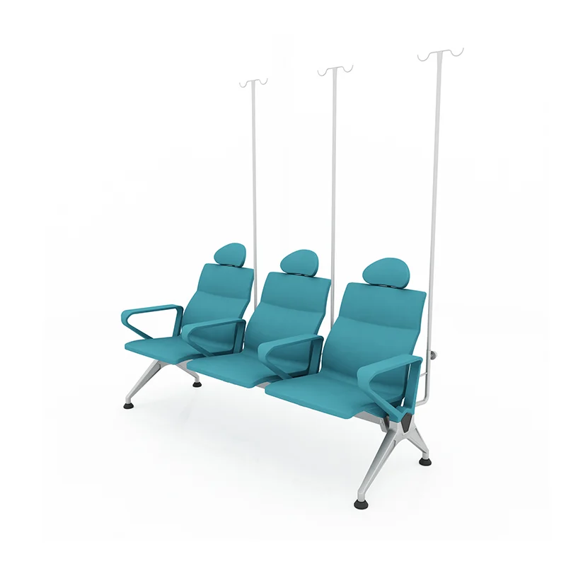 close up of 3 seater medical bench center armrest providing privacy between two patients.