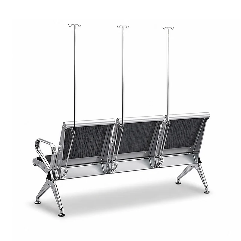 hospital 3 seater waiting chair with center armrest and pu leather upholstery for clinic corridors.