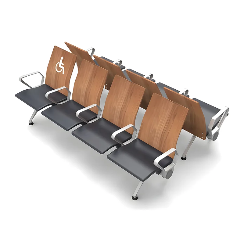 Airport chair with side tables and high backrest ,armrests and charging sockets.
