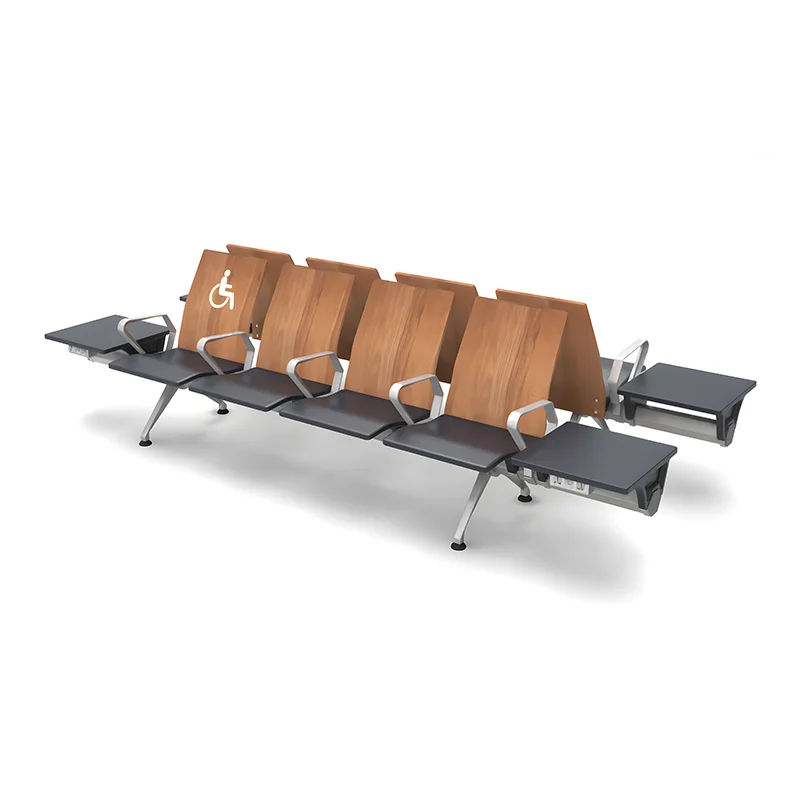 Airport chair with side tables and high backrest ,armrests and charging sockets.