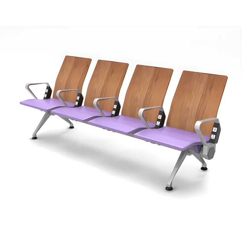 Airport chair with side tables and high backrest ,armrests and charging sockets.