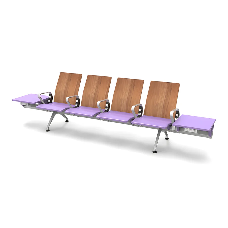 Airport chair with side tables and high backrest ,armrests and charging sockets.