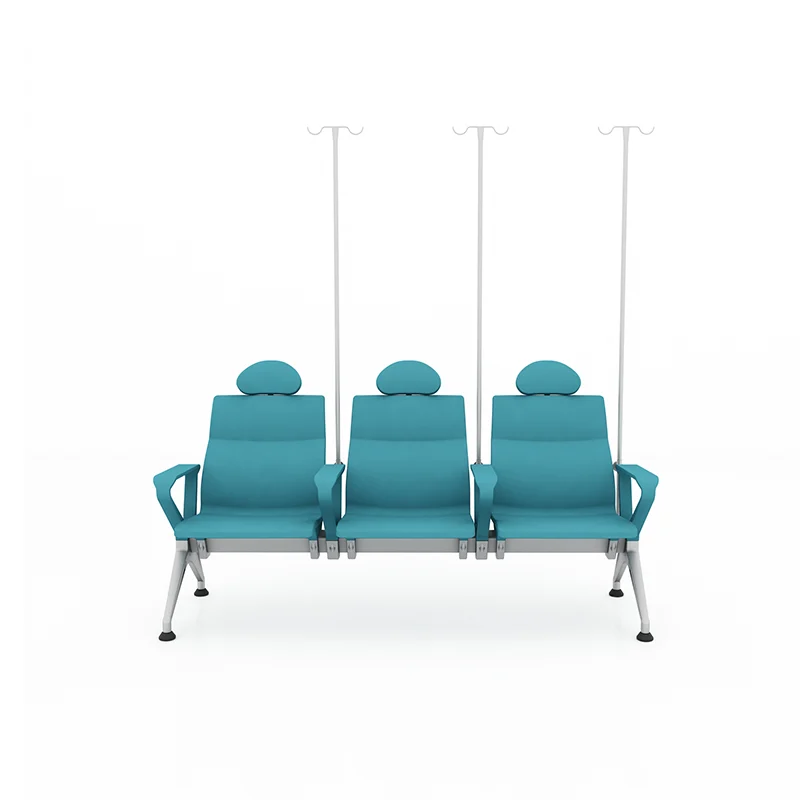 Bariatric hospital waiting chair with reinforced frame for larger patient capacity.