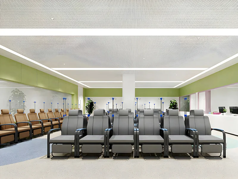 close up of 3 seater hospital chair pu cushion showing wear-resistant surface and double stitching.