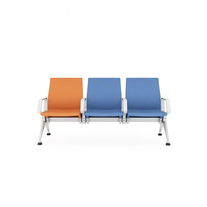Hospital waiting chair with back pocket magazine holder for patient entertainment.