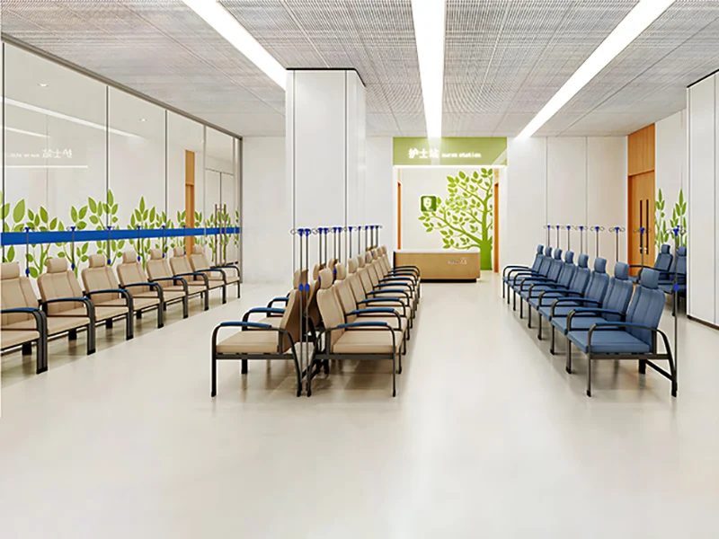 back structure of hospital waiting chair 1 seat with integrated ventilation gaps for hygiene.