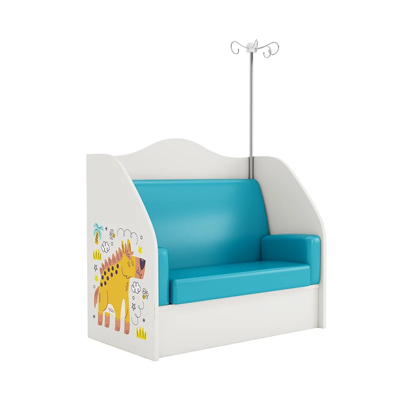 infusion chair shown at standard seat height with anti-slip floor feet for stable patient transfer.