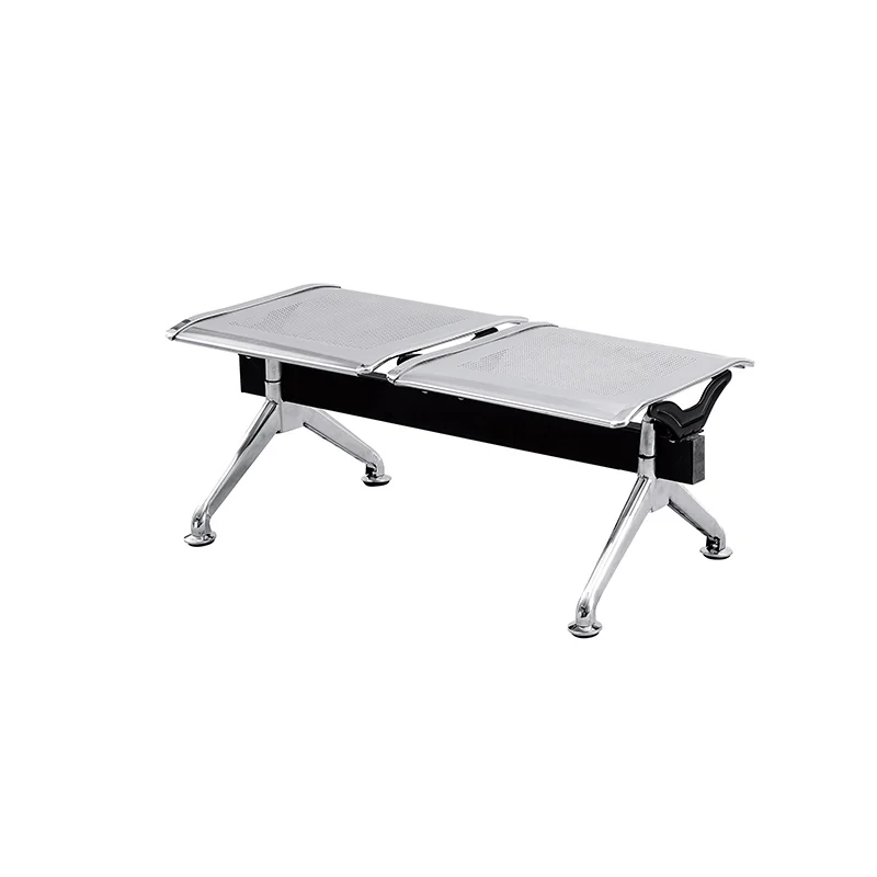 2-seat iron metal seating without armrests for library and school hallway. Heavy-duty steel frame.