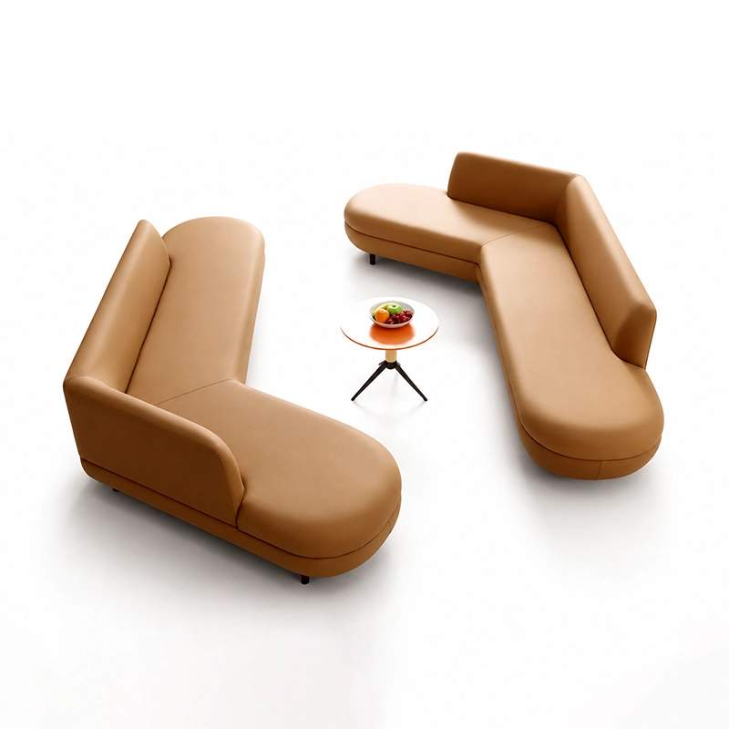 leather three seater sofa for airport executive lounge with integrated side table and power outlets for laptops