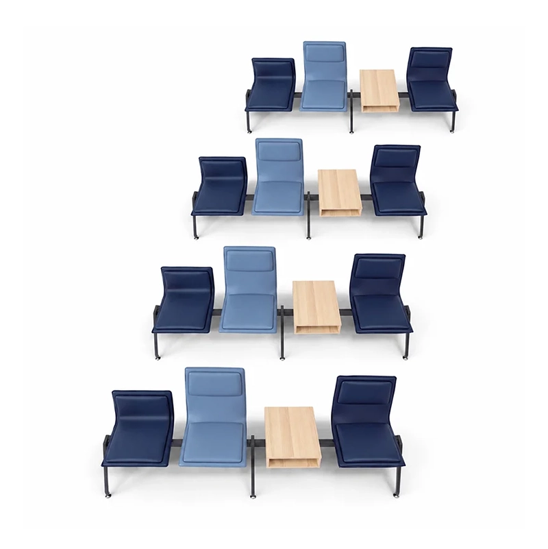 3-seater bench with attached side table and cup holder, classic airport lounge seating for executive waiting areas.