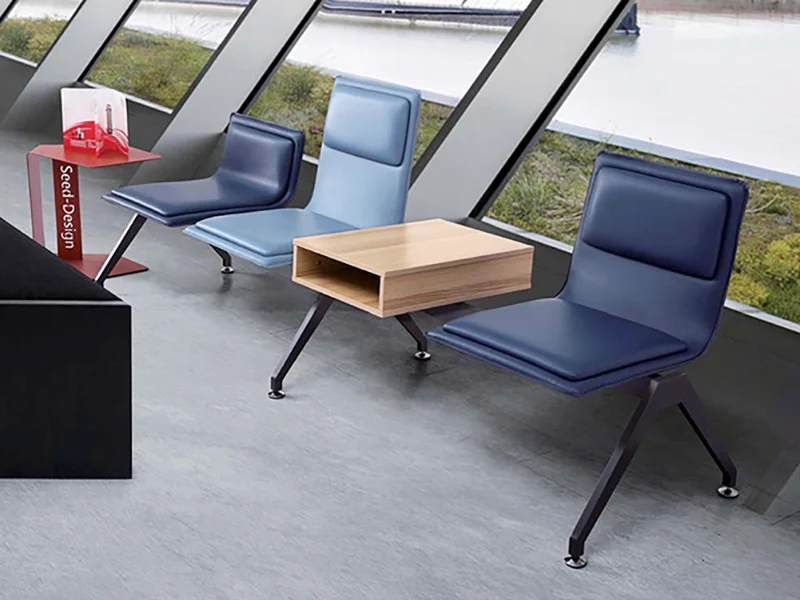 3-seater bench with attached side table and cup holder, classic airport lounge seating for executive waiting areas.
