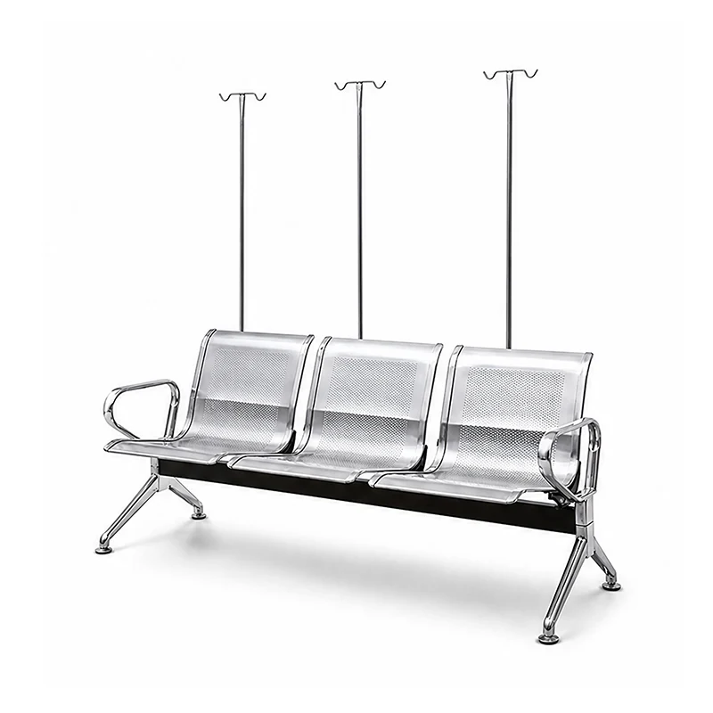 angle shot of medical facility 3 seater bench showing seamless integration of three cushions.