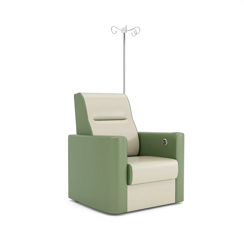 medical treatment chair with removable seat cushion for thorough disinfection between patients.