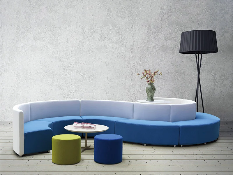 modern commercial fabric lobby sofa for hotel reception area with high density foam and tufted backrest in beige color