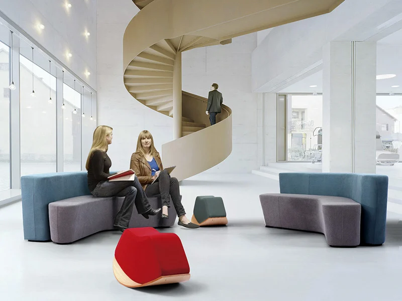 Modular conference seating cluster for training rooms with movable tables and tablet arm for note taking