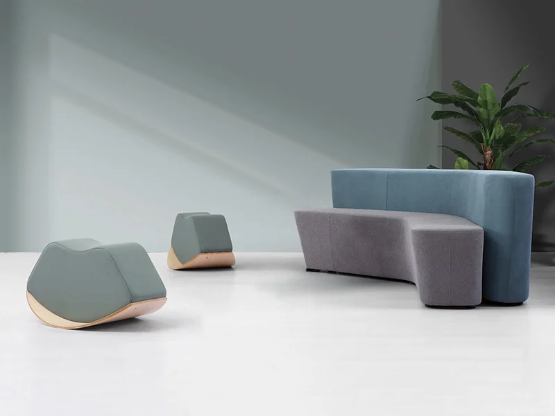 Modular conference seating cluster for training rooms with movable tables and tablet arm for note taking