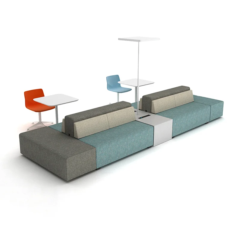 modular fabric lounge sofa with reconfigurable pieces for public indoor spaces like shopping mall and museum
