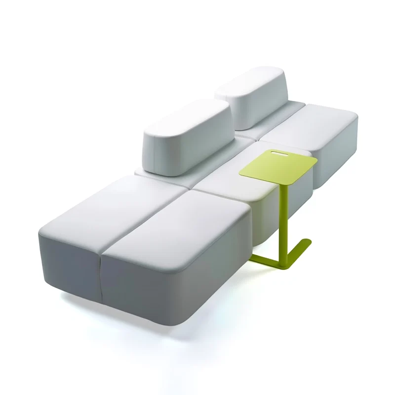 modular fabric seating for airport gate area with configurable pieces for flexible passenger waiting zones indoors