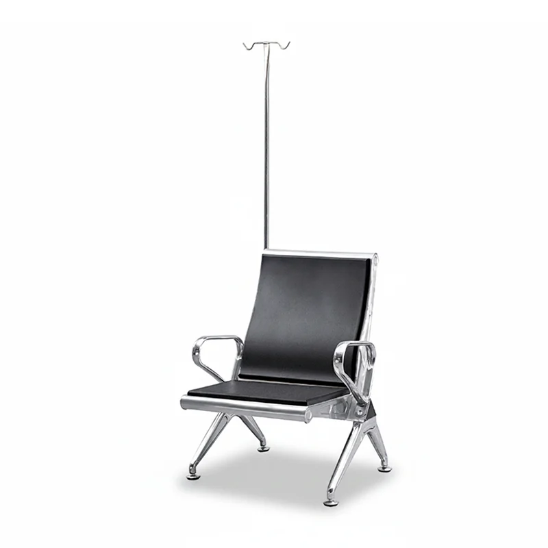 patient infusion chair with stainless steel base frame providing stability and corrosion resistance.