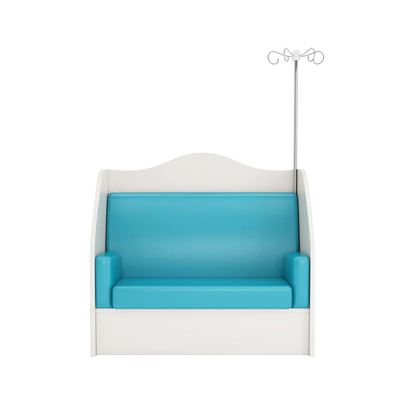 close up of patient treatment chair backrest reclining mechanism with locking positions.