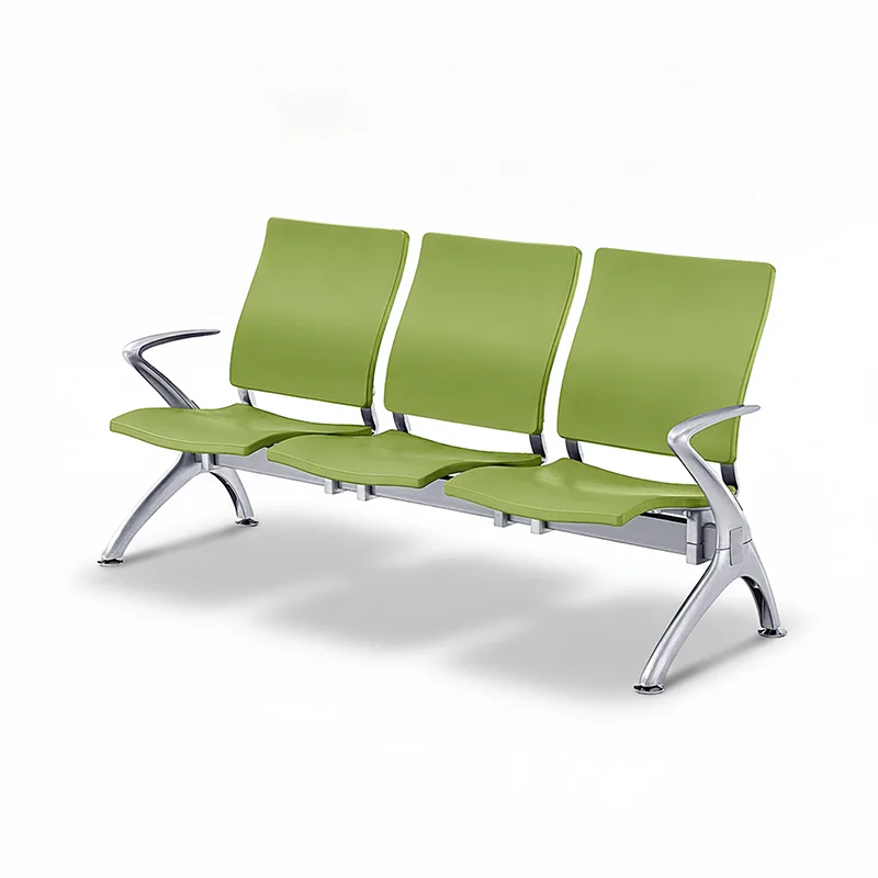 3 seater PU hospital waiting chair with IV pole attachment for infusion patient area.