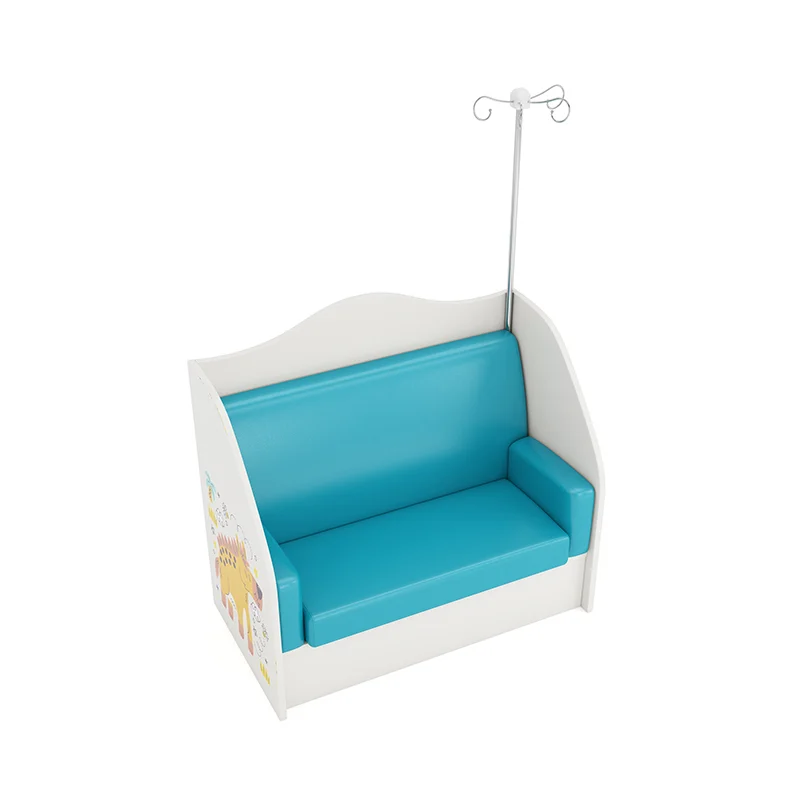 blue pu hospital infusion chair with black armrests and fixed non-caster base for safe floor use.