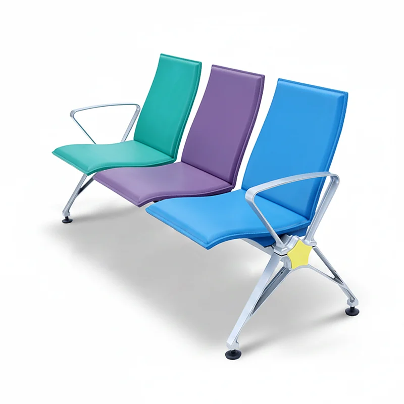 Seamless molded PU cushion on hospital waiting chair for easy disinfection.