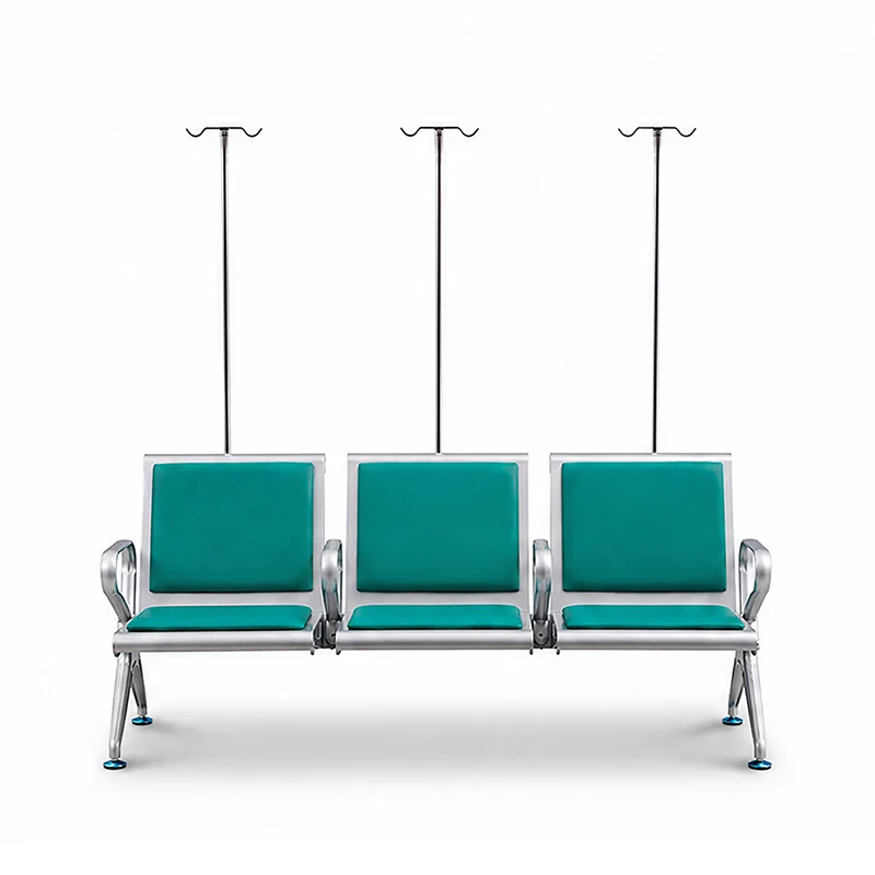 pu leather 5 seat medical bench in green color with anti-microbial surface for infection control.