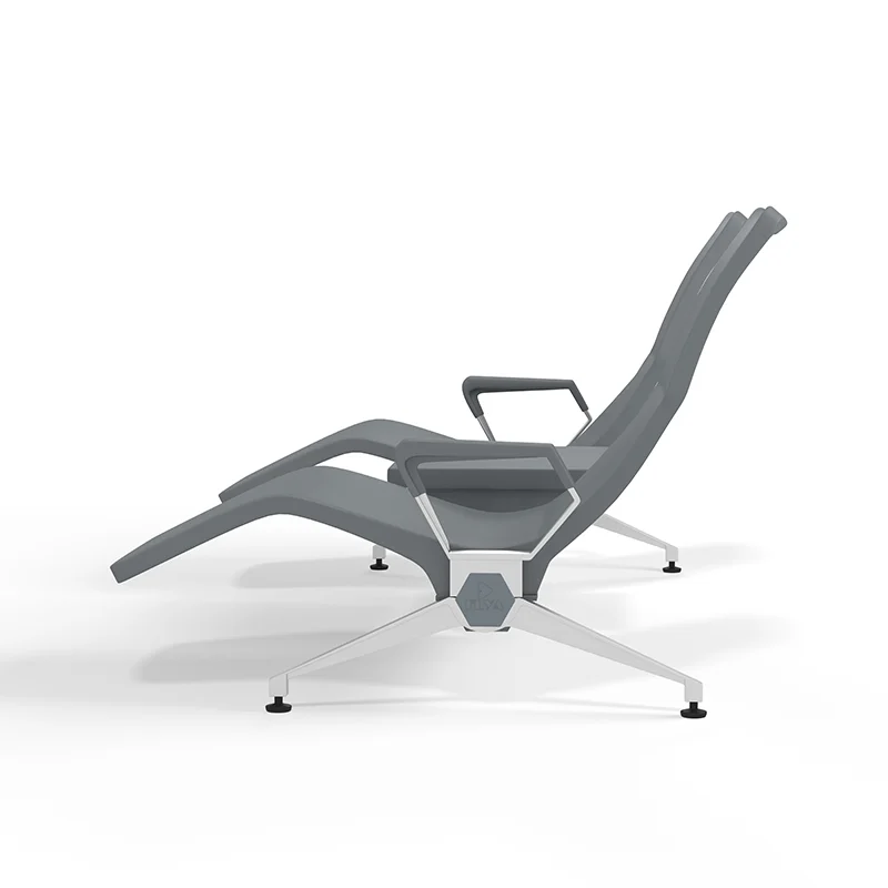 Single aluminum airport chair for quiet zone or meditation room in terminal.