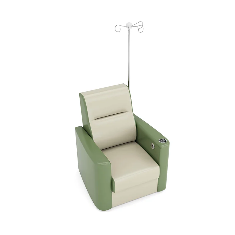 single infusion chair front clinical view showing clean lines and ergonomic design for patient access.