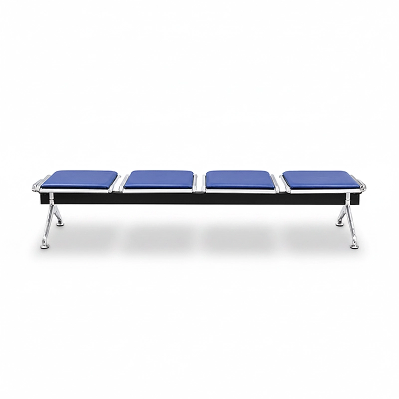 3-seat stainless steel school hallway bench without armrests for student use. Heavy-duty durable.