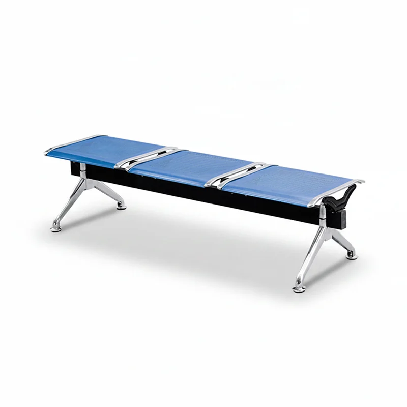 3-seat stainless steel waiting room chairs bench without armrests for medical area. Heavy-duty perforated steel.