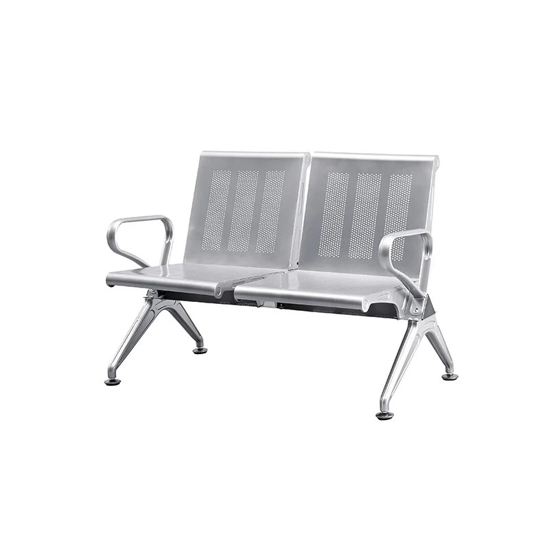 2 seater stainless steel bench for airport arrival hall with luggage space under seat.