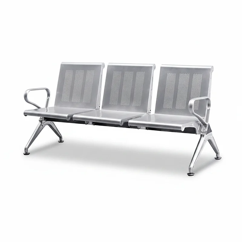 3 seater stainless steel bench for airport arrival hall with luggage space under seat.