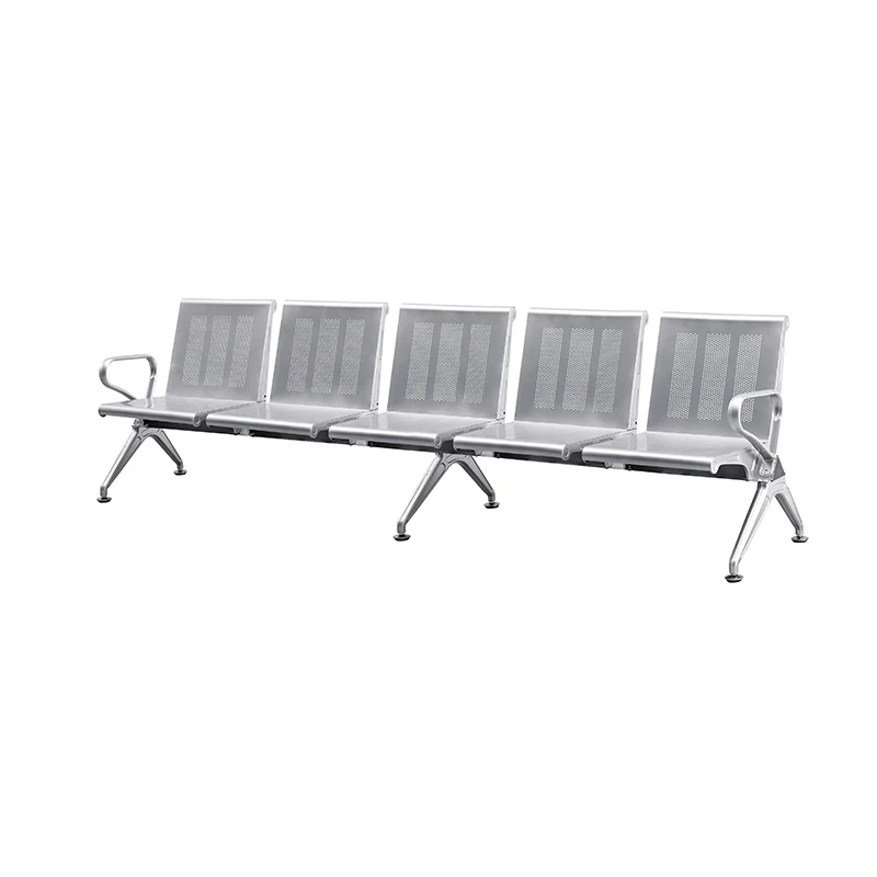 5 seater stainless steel bench for airport arrival hall with luggage space under seat.