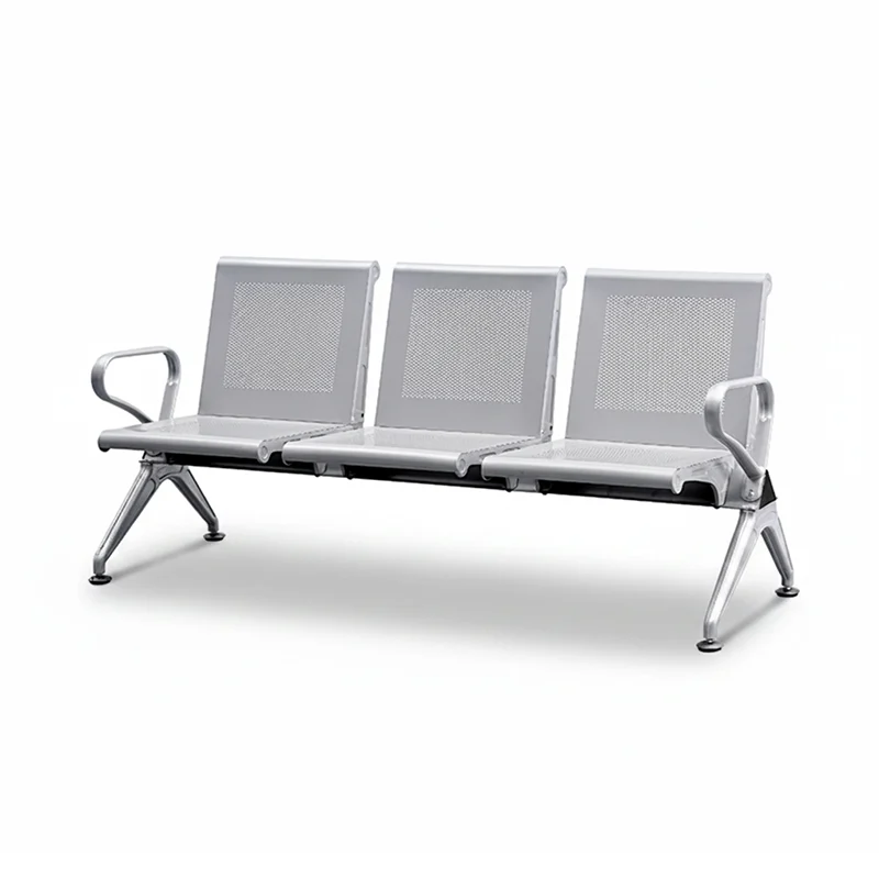 Rounded corner radius on stainless steel bench for passenger safety.