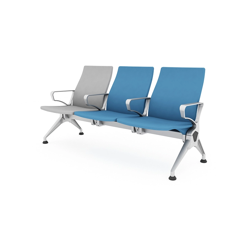 Blue cushion waiting chair for easy visual guidance in public area.